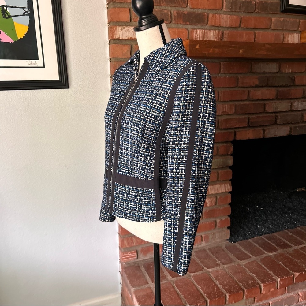 Hugo Boss Janopus Zip Front Tweed Blazer Jacket in Navy Blue Sz 4 - Picture 5 of 12